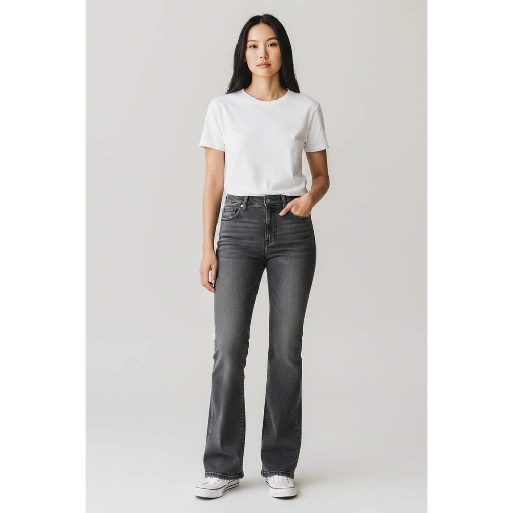 PBX Basics Womens High Rise Flare Jeans Charcoal Gray Denim Size 12 Bootcut